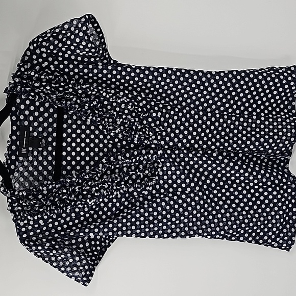 INC PolkaDot Sheer Mesh Button Front Blouse wRuffles & Short Sleeves CottageCore - Picture 1 of 11